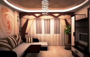 Двухуровневый натяжной потолок в зал Двухуровневый натяжной потолок в зал